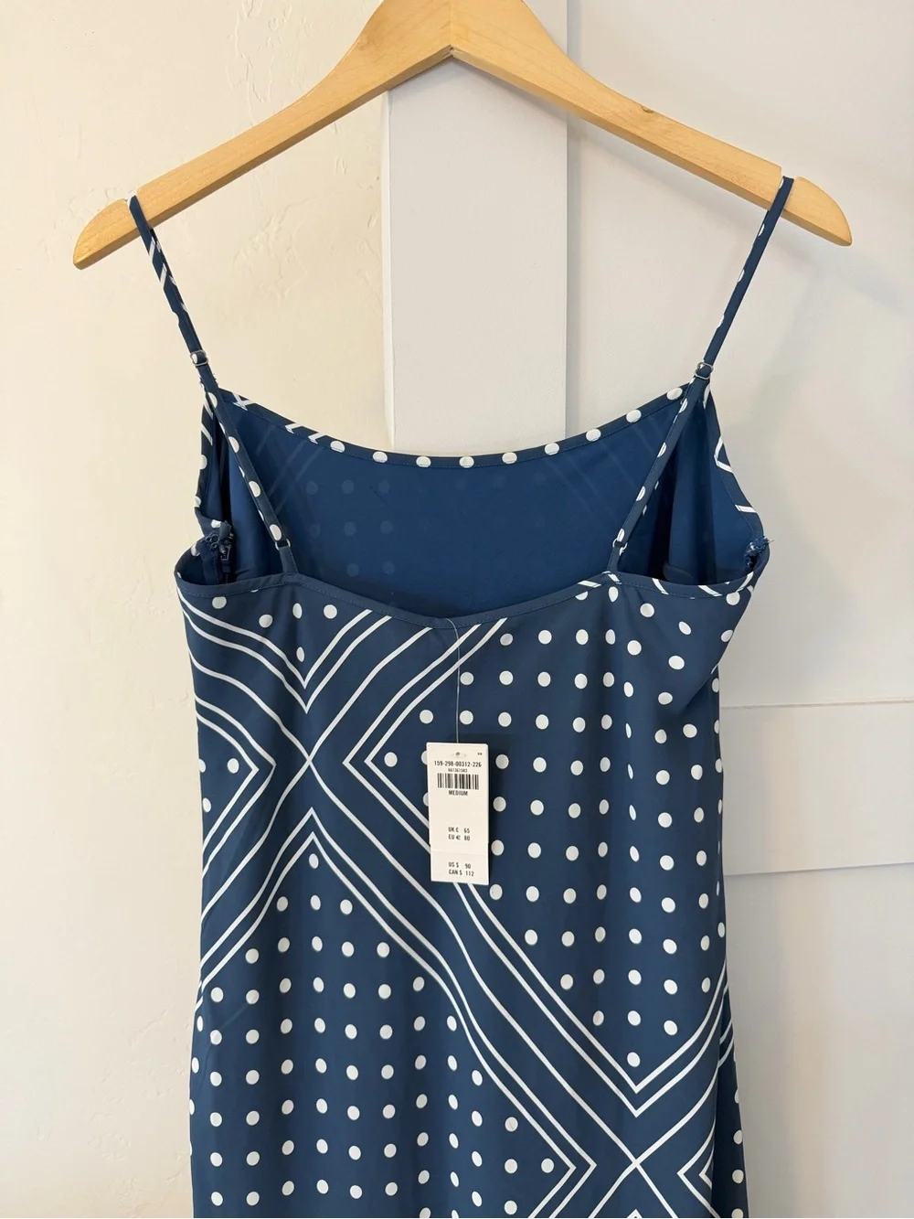 Abercrombie & Fitch Navy and White Polkadot and Stripe Slip Maxi Dress NWT